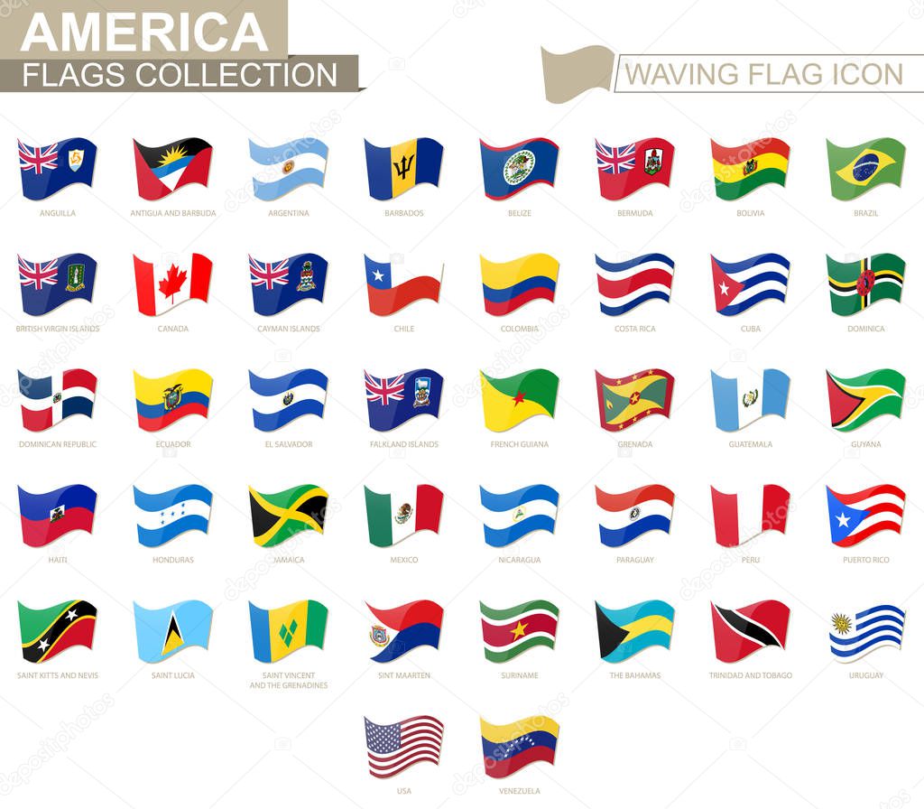 Waving flag icon, flags of America countries sorted alphabetically
