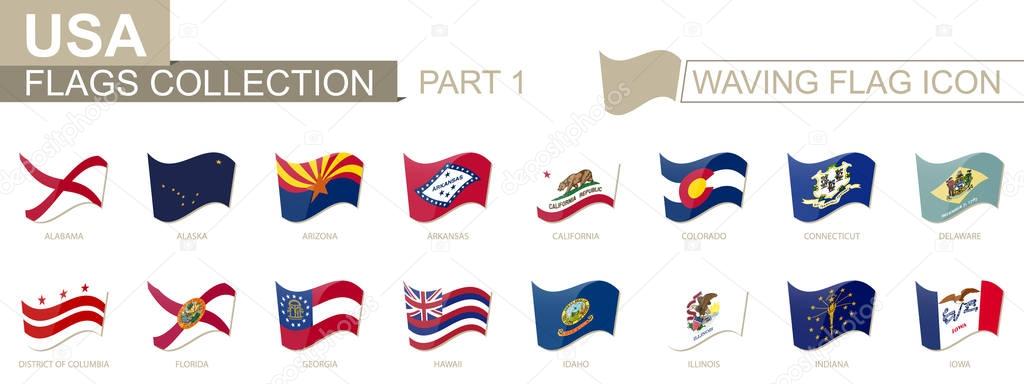 Waving flag icon, flags of the US states sorted alphabetically, 