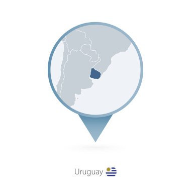 Harita iğne ile Uruguay ve komşu ülkelere Detaylı Haritası.