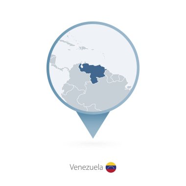 Harita iğne ile Venezuela ve komşu ülkelere Detaylı Haritası