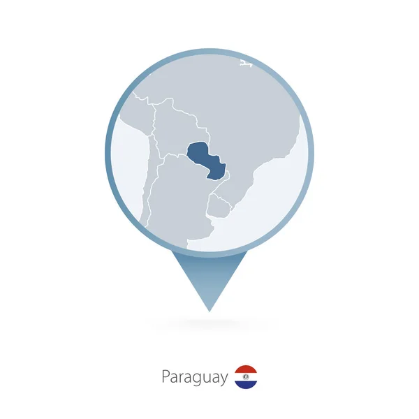 Map pin with detailed map of Paraguay and neighboring countries. — Stock Vector