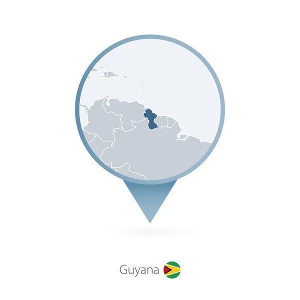 Mapa pin com mapa detalhado de Guiana e países vizinhos . —  Vetores de Stock