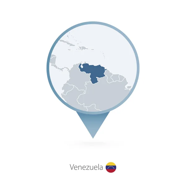 Kartnål med detaljerad karta över Venezuela och grannländerna — Stock vektor