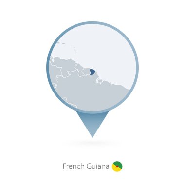Harita iğne ile Fransız Guyanası ve komşu ülkelere Detaylı Haritası.