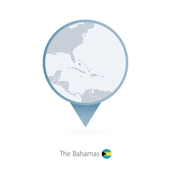 Pin de mapa con mapa detallado de Bahamas y países vecinos . — Vector de stock