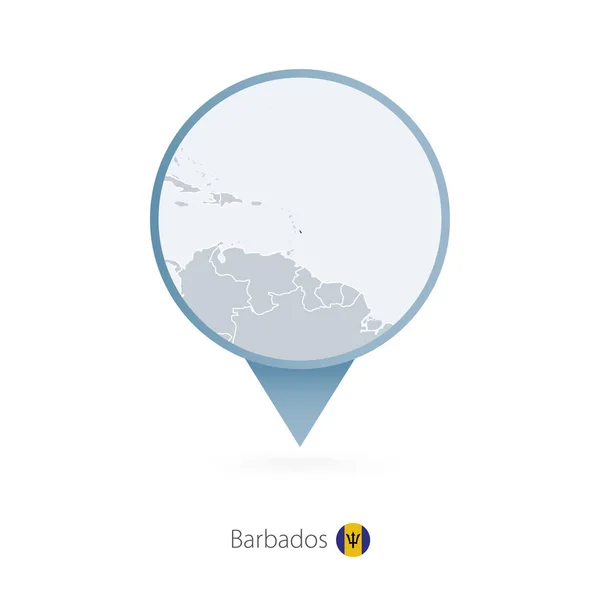 Pin de mapa con mapa detallado de Barbados y países vecinos . — Archivo Imágenes Vectoriales