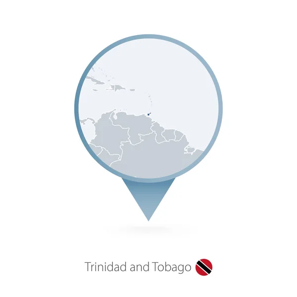 Map pin with detailed map of Trinidad and Tobago and neighboring countries. — Stock Vector