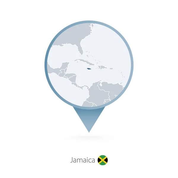 Kartnål med detaljerad karta över Jamaica och grannländerna. — Stock vektor