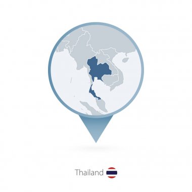 Map pin with detailed map of Thailand and neighboring countries. clipart