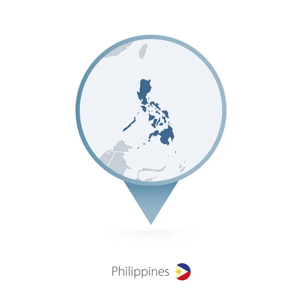 Kartenstecknadel mit detaillierter Karte der Philippinen und benachbarter Länder — Stockvektor