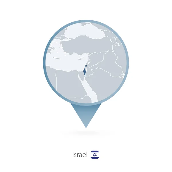 Kartnål med detaljerad karta över Israel och grannländerna. — Stock vektor