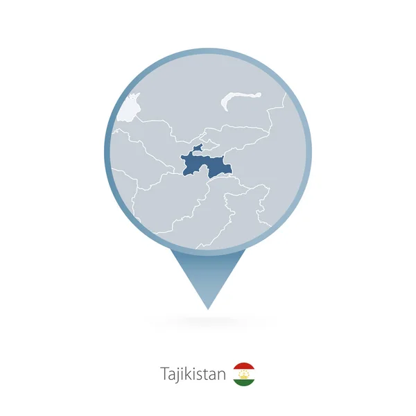 Épinglette de carte avec la carte détaillée de Tadjikistan et le pays voisin — Image vectorielle