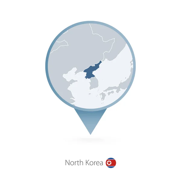 Map pin with detailed map of North Korea and neighboring countri — Stock Vector