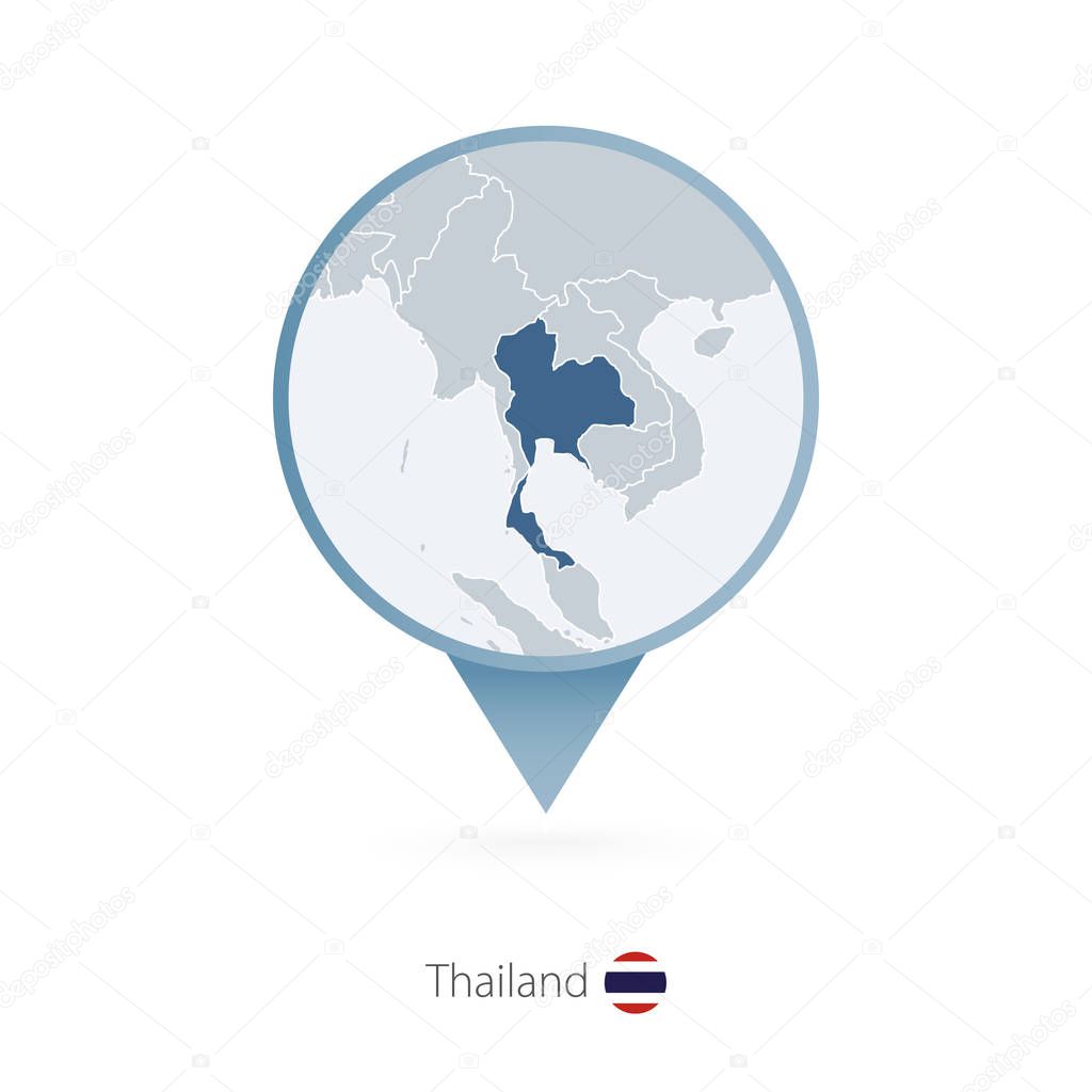 Map pin with detailed map of Thailand and neighboring countries.