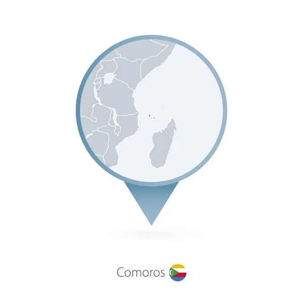 Pin de mapa con mapa detallado de Comoras y países vecinos . — Vector de stock
