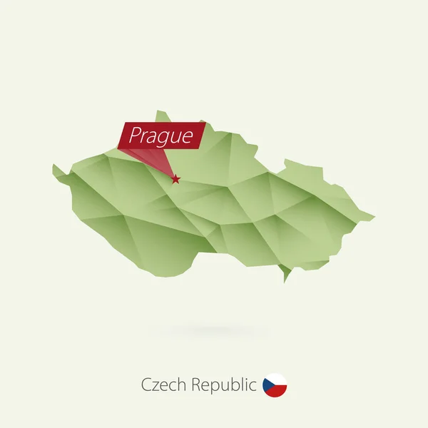 수도 프라하와 체코 공화국의 녹색 그라데이션 낮은 폴 리 지도 — 스톡 벡터