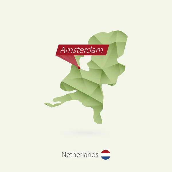 네덜란드의 수도 암스테르담 녹색 그라데이션 낮은 폴 리 지도 — 스톡 벡터