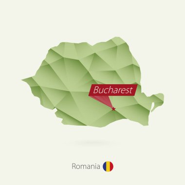 Yeşil degrade düşük Poli başkent Bükreş Romanya Haritası