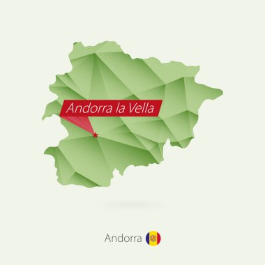 Yeşil degrade düşük Poli sermaye Andorra la Vella Andorra Haritası