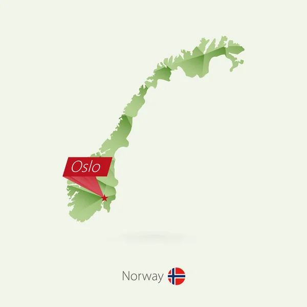 Yeşil degrade düşük Poli harita Norveç'in başkenti Oslo ile — Stok Vektör
