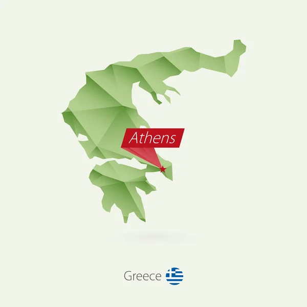 Πράσινο κλίση χαμηλή poly Χάρτης της Ελλάδας με πρωτεύουσα Αθήνα — Διανυσματικό Αρχείο