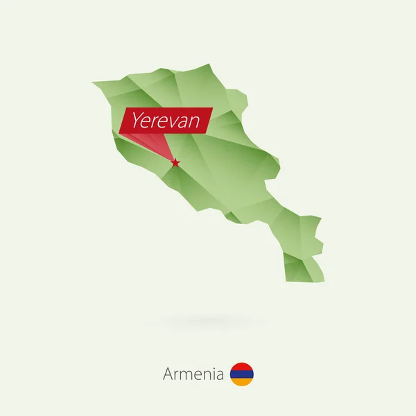 アルメニアの首都エレバンと緑のグラデーションの低ポリ地図 — ストックベクタ