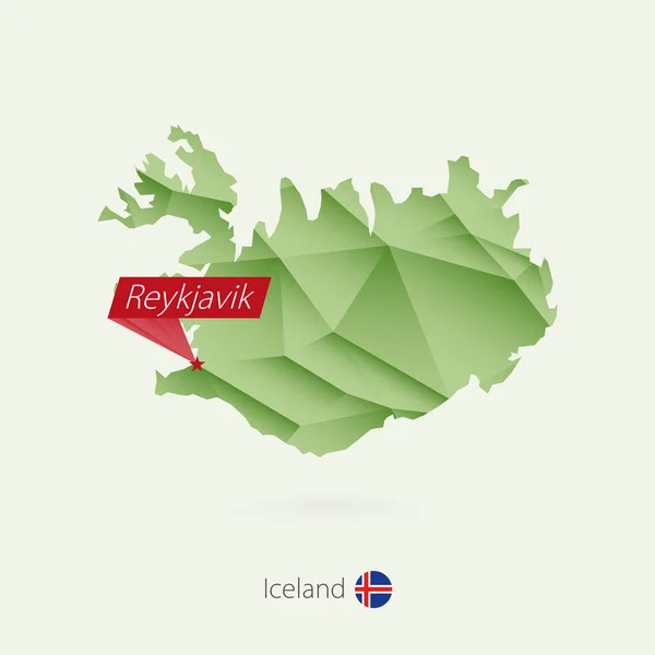 A tőke Reykjavik zöld színátmenet alacsony poly Izland Térkép — Stock Vector