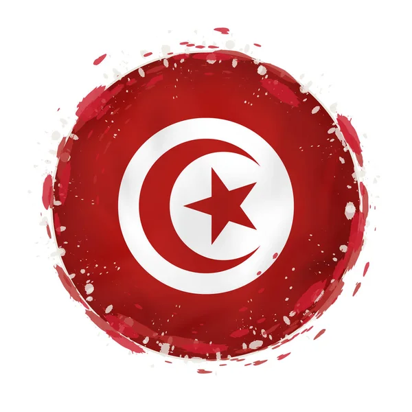 Runde Grunge-Flagge von Tunis mit Spritzern in Fahnenfarbe. — Stockvektor