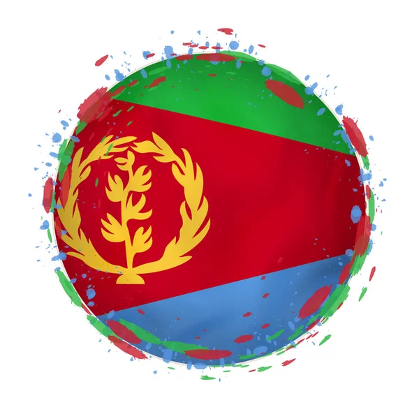 Bandeira grunge redonda da Eritreia com salpicos na cor da bandeira . — Vetor de Stock