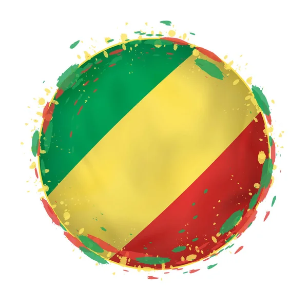 Round grunge flag of Congo with splashes in flag color. — Stock Vector