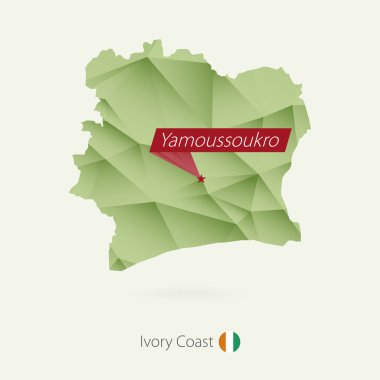 Green gradient low poly map of Ivory Coast with capital Yamoussoukro clipart