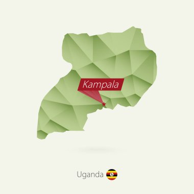 Yeşil degrade düşük Poli Başkent Kampala Uganda Haritası
