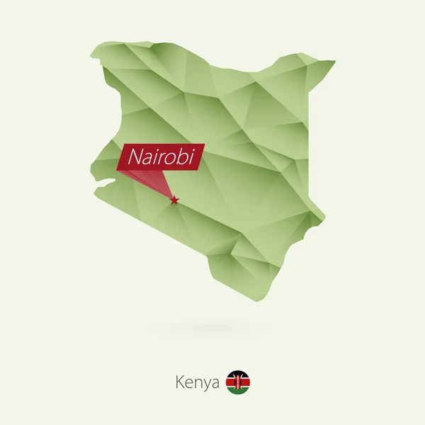 Зеленый градиент низкий поли карта Кении со столицей Найроби — стоковый вектор