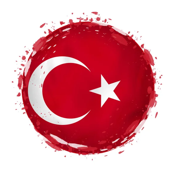 Στρογγυλή grunge σημαία της Τουρκίας με πιτσιλιές στο χρώμα της σημαίας. — Διανυσματικό Αρχείο