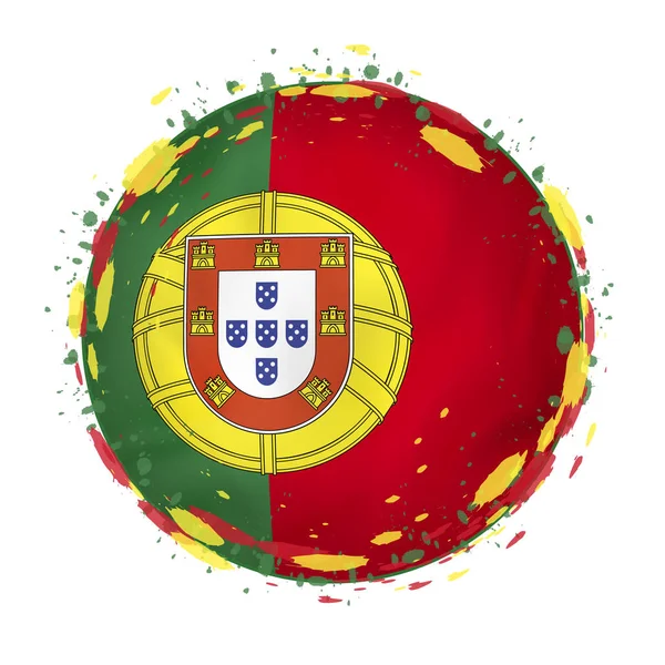 Round grunge flag of Portugal with splashes in flag color. — Stock Vector