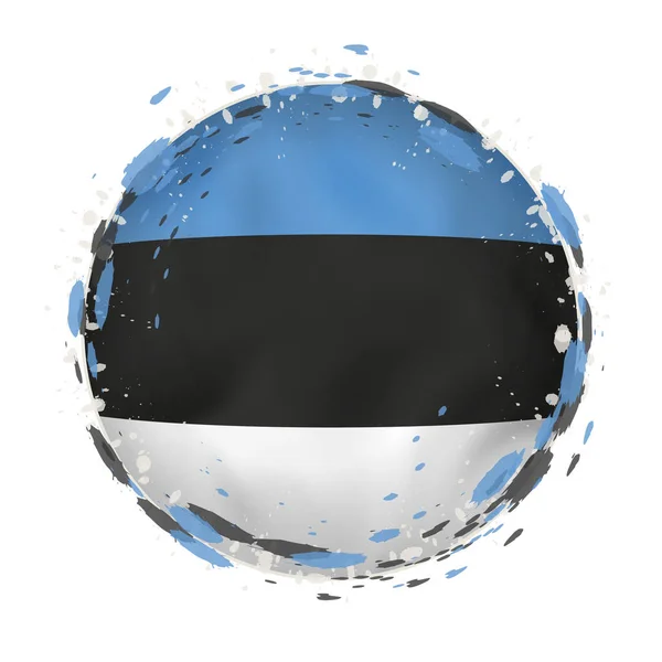 Round grunge flag of Estonia with splashes in flag color. — Stock Vector