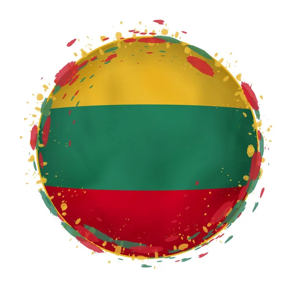 Kerek grunge, Litvánia zászlaja vízcseppek a jelölő színe. — Stock Vector