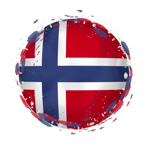 Round grunge flag of Norway with splashes in flag color. - Stok Vektor