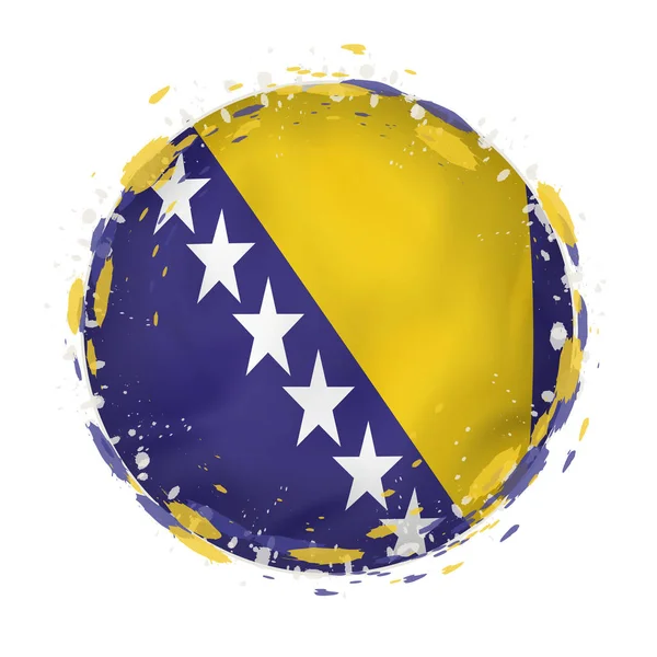 Runde Grunge-Flagge von Bosnien und Herzegowina mit Spritzern in Flaggenfarbe. — Stockvektor