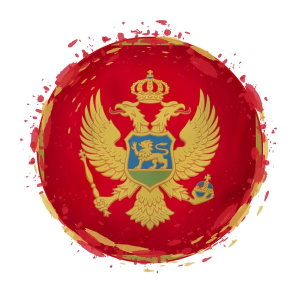 Ronde grunge vlag van Montenegro met spatten in vlagkleur. — Stockvector
