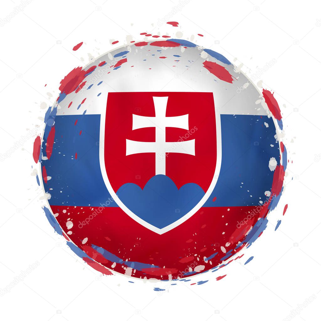 Round grunge flag of Slovakia with splashes in flag color. 