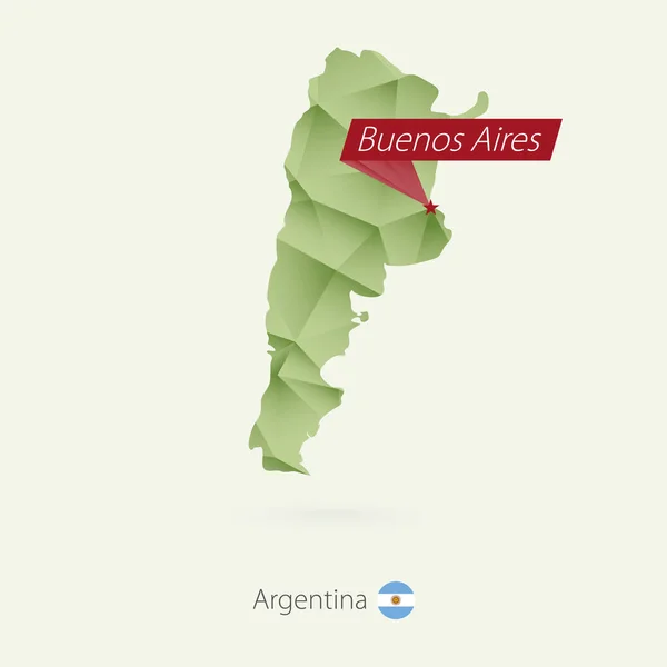 Gradiente verde bajo poli mapa de Argentina con capital Buenos Aires — Archivo Imágenes Vectoriales