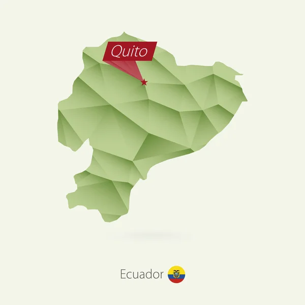 Zielony gradientu low poly Mapa Ekwador z stolicą Quito — Wektor stockowy