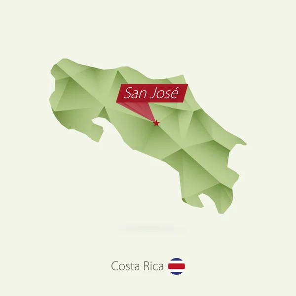 Gradiente verde mapa poli baixo da Costa Rica com a capital San Jose —  Vetores de Stock