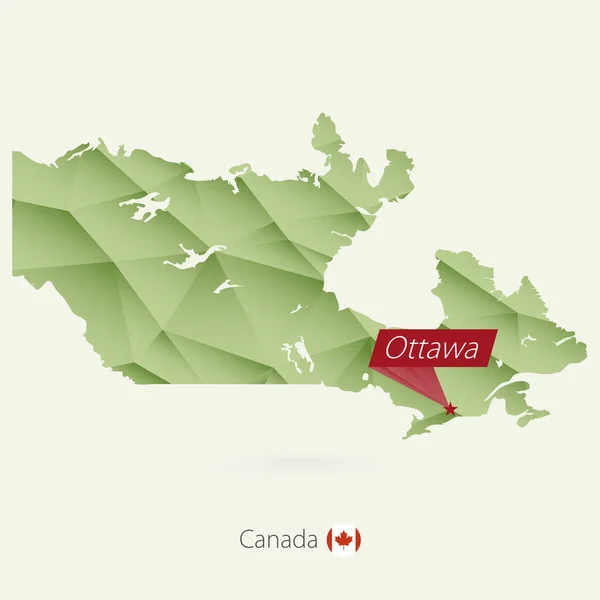 Carte en poly-dégradé vert du Canada avec capitale Ottawa — Image vectorielle