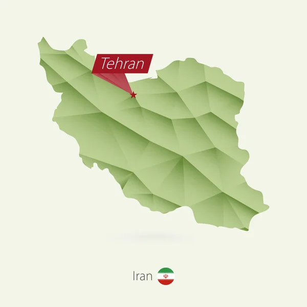Зеленый градиент низкий поли карта Ирана со столицей Тегеран — стоковый вектор