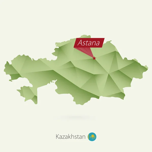 Carte en poly dégradé vert de Kazakhstan avec la capitale Astana — Image vectorielle