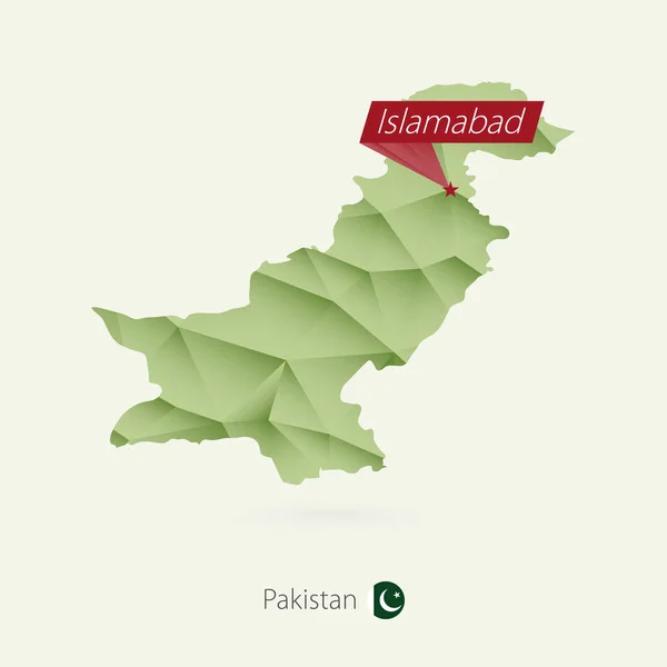 Zöld színátmenet alacsony poly Pakisztán tőke Iszlámábád Térkép — Stock Vector