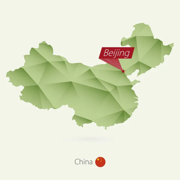 Grüner Gradient Low-Poly-Karte von China mit Hauptstadt Peking — Stockvektor