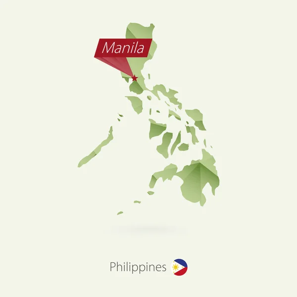 Carte en poly dégradé vert de Philippines avec la capitale Manille — Image vectorielle